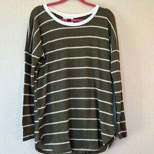 Anthropologie Ella Mara size XL Olive Green and White Long Sleeve Top New